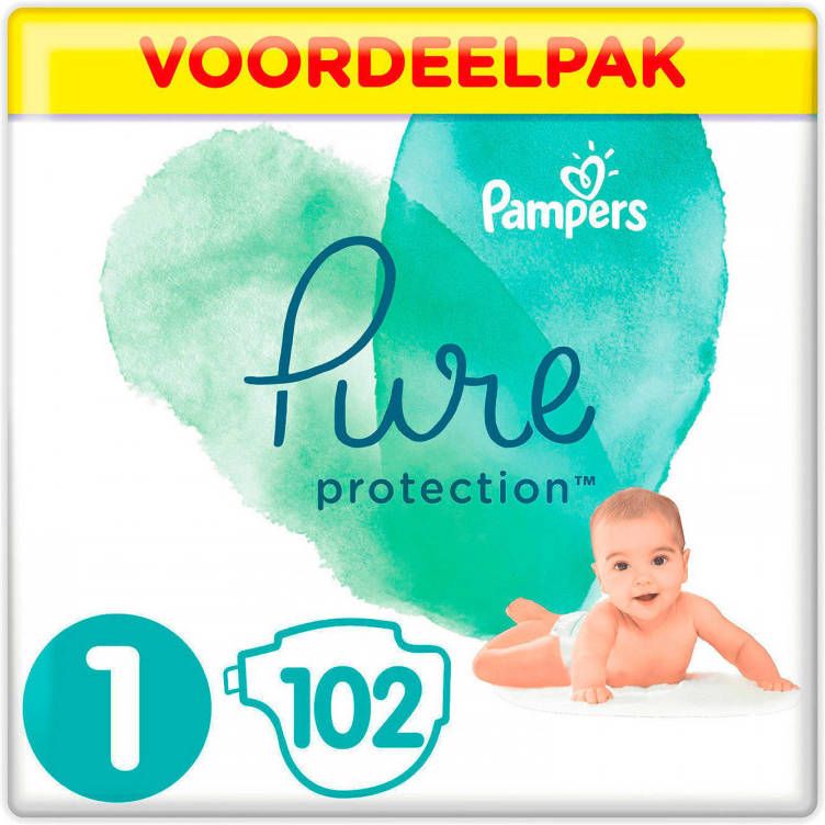 Pampers Pure Protection Maat 1 Newborn 102 Luier 2-5 kg Halvemaandbox Babykidsplaza.nl